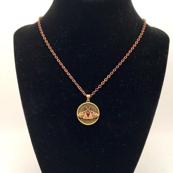 Brass Moth Pendant with Copper Chain 24" - Picture 3 of 12